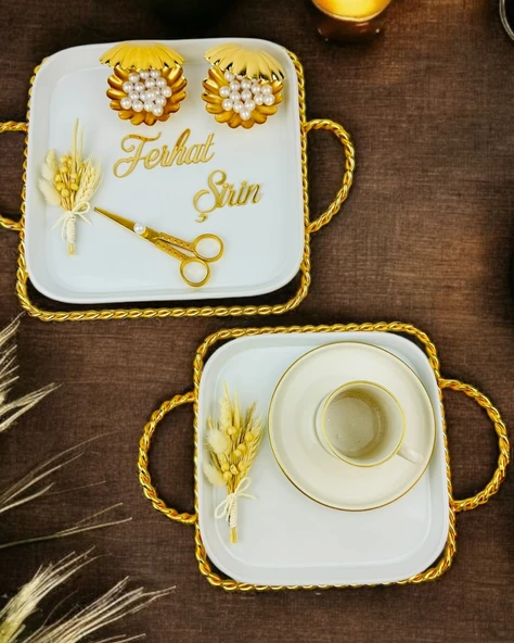 Forever Gold Söz Tepsisi ve Nişan Tepsisi  gold ürün görseli 1