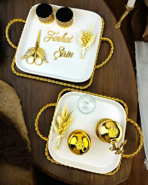 Forever Gold Söz Tepsisi ve Nişan Tepsisi  Beyaz ürün görseli 1