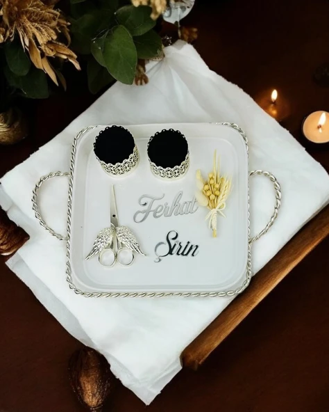 Spark Kare Porselen Söz Nişan Tepsisi  GRİ ürün görseli 1
