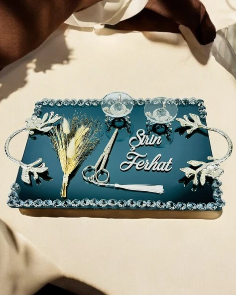 Serenity Gümüş Söz Nişan Tepsisi  Siyah ürün görseli 1