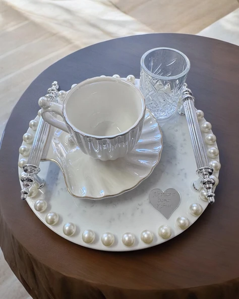 Faye İncili Gümüş Söz Kahve Tepsisi  gümüş ürün görseli 1