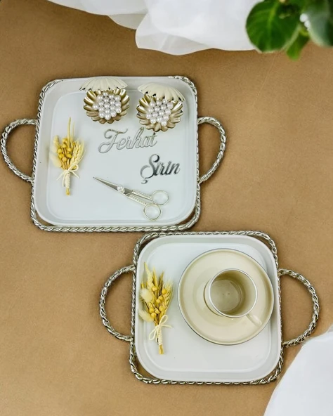 Spark Gümüş Söz Tepsisi ve Damat Kahve Fincanı  gold ürün görseli 1