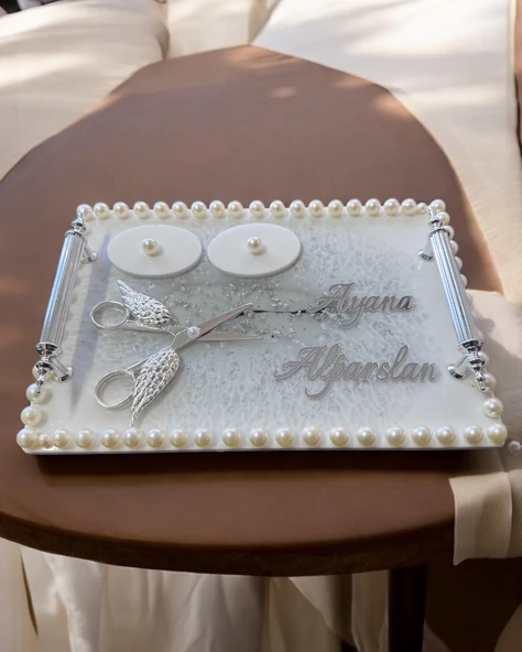 Raya Gümüş İncili Söz Nişan Tepsisi  GRİ ürün görseli 1