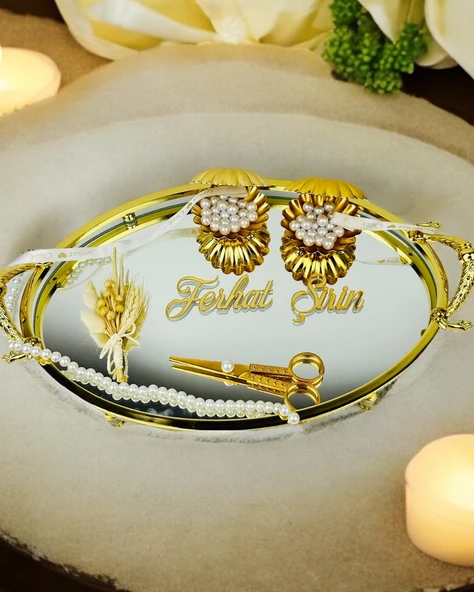 Infinity Gold Şık Söz Nişan Yüzük Tepsisi  gold ürün görseli 1