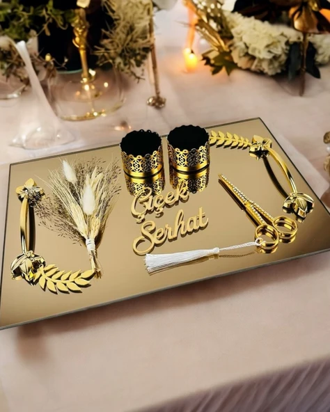 Cherish Gold Söz Nişan Tepsisi  krem ürün görseli 1