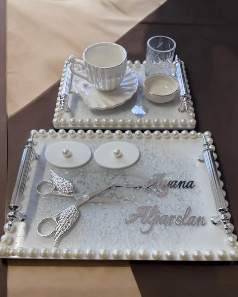 Resonance Gümüş Söz Nişan Tepsisi  Beyaz ürün görseli 1