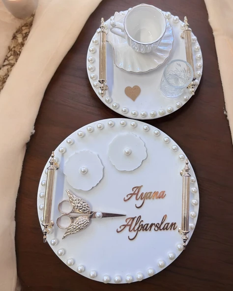 Heavenly Gold İncili Söz Nişan Tepsisi  BRONZ ürün görseli 1