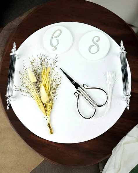 Adoration Polyester Gümüş Söz Nişan Tepsisi  Beyaz ürün görseli 1