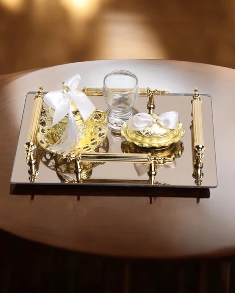 Reverence Gold Damat Fincan Kahve Tepsisi  Beyaz ürün görseli 1