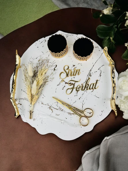 Devotiony Desenli Polyester Nişan Tepsisi  Beyaz ürün görseli 1