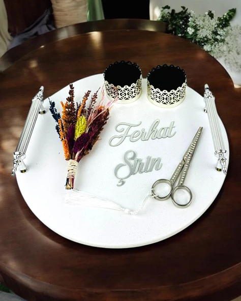 Adoration Polyester Gümüş Söz Nişan Tepsisi  GRİ ürün görseli 1