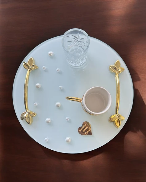 Beloved Gold İncili Damat Kahve Tepsisi ürün görseli 1