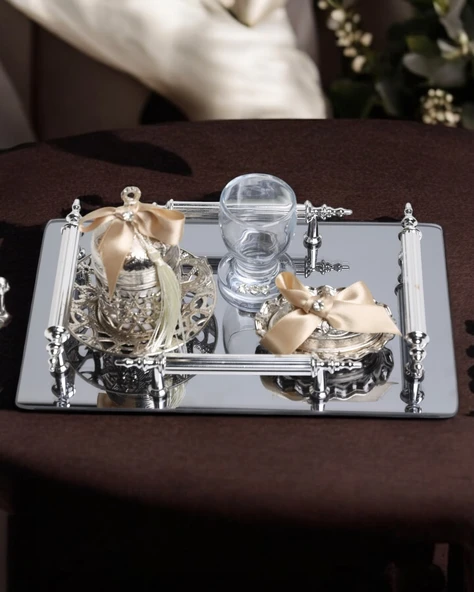 Reverence Gümüş Söz Kahve Damat Tepsisi  gold ürün görseli 1