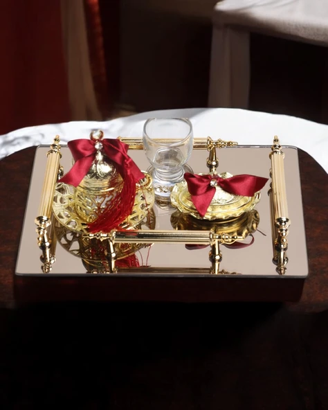 Reverence Gold Damat Fincan Kahve Tepsisi  BRONZ ürün görseli 1