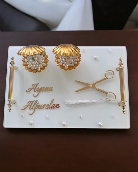 Bonding Gold Beyaz Söz Tepsisi  Kırmızı ürün görseli 1