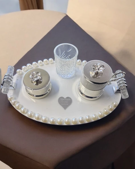 Luna İncili Gümüş Damat Kahve Tepsisi  gümüş ürün görseli 1