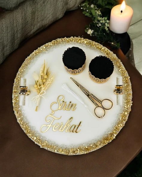 Spark Epoksi Söz Nişan Tepsisi  Beyaz ürün görseli 1