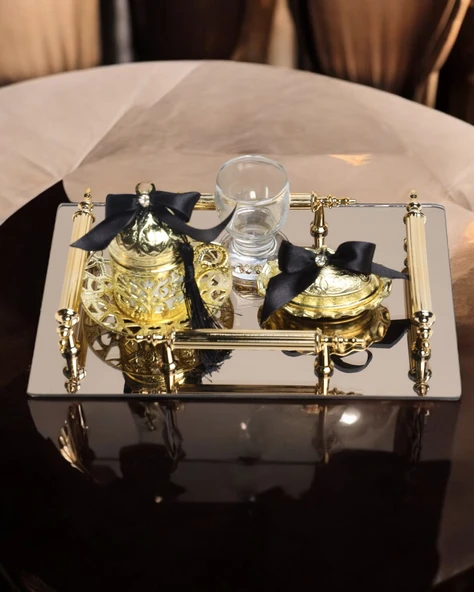 Reverence Gold Damat Fincan Kahve Tepsisi  Siyah ürün görseli 1