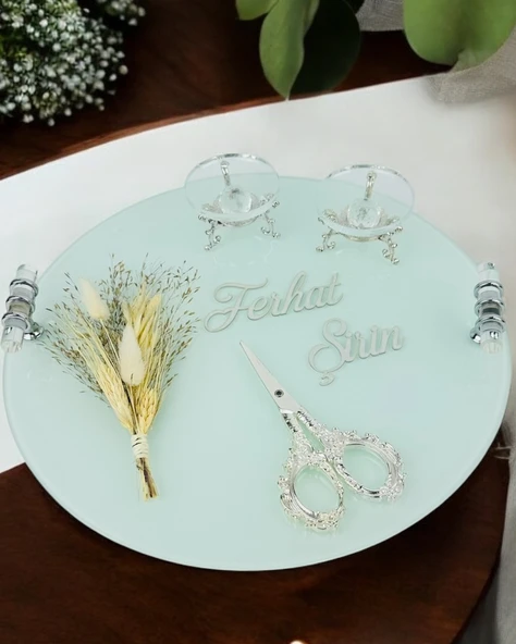 Cherish Gümüş Beyaz Söz Nişan Tepsisi  gümüş ürün görseli 1