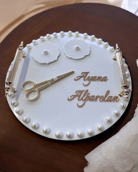 Ansel Gold İncili Söz Nişan Tepsisi  GRİ ürün görseli 1