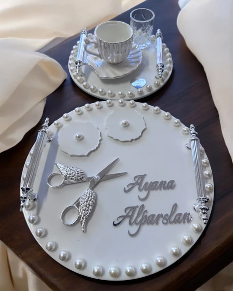 Fascination Gümüş İncili Söz Nişan Tepsisi  GRİ ürün görseli 1