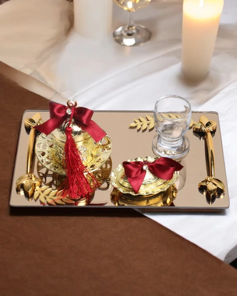 Harmony Gold Damat Kahve Fincan Tepsisi  Kırmızı ürün görseli 1