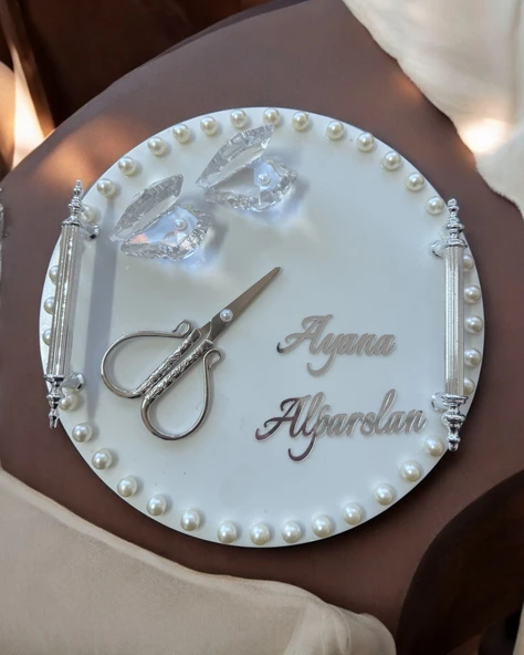 Arlo İncili Gümüş Söz Yüzük Tepsisi  Beyaz ürün görseli 1