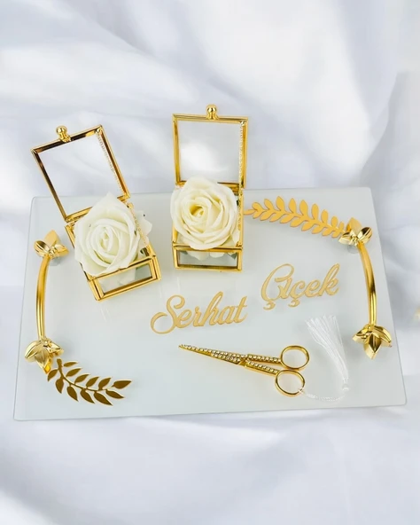 Embrace Gold Şeffaf Nişan Tepsisi  Beyaz ürün görseli 1