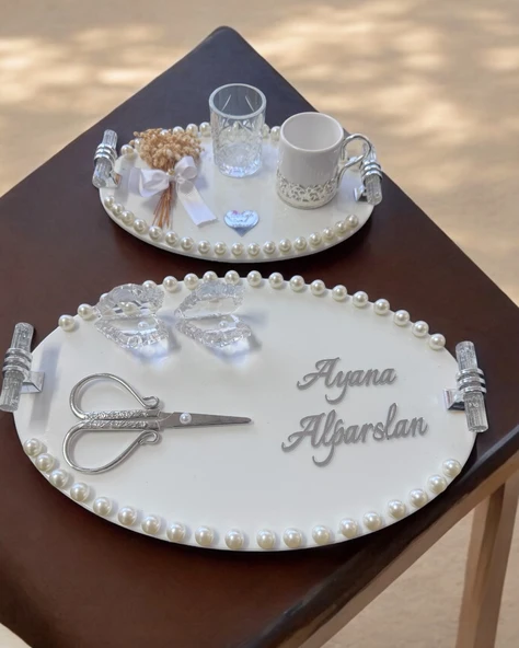 Lustre İncili Söz Nişan Tepsisi  gümüş ürün görseli 1