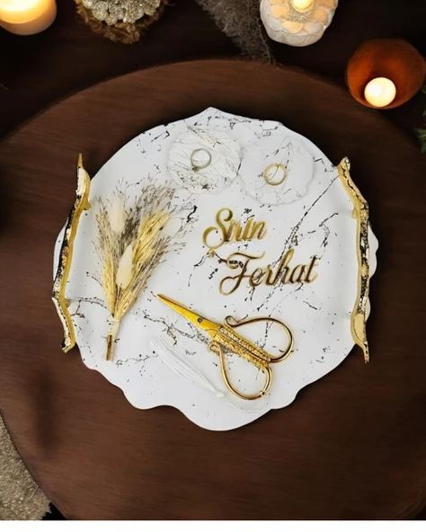 Devotiony Desenli Polyester Nişan Tepsisi  gold ürün görseli 1