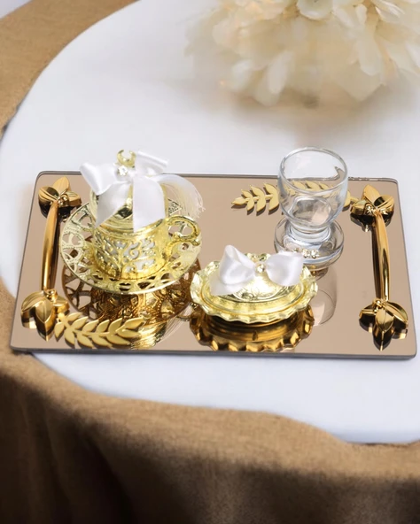 Harmony Gold Damat Kahve Fincan Tepsisi  Beyaz ürün görseli 1