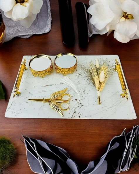 Soulmate Desenli Söz Nişan Tepsisi  krem ürün görseli 1