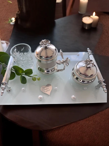 Bonding Gümüş İncili Nişan Tepsisi  Siyah ürün görseli 1