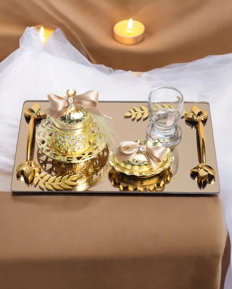 Harmony Gold Damat Kahve Fincan Tepsisi  gold ürün görseli 1