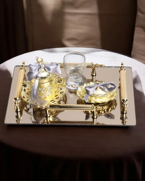 Reverence Gold Damat Fincan Kahve Tepsisi  GRİ ürün görseli 1