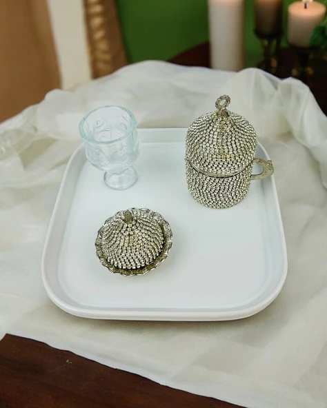 Bliss Nişan Damat Kahve Tepsisi  Beyaz ürün görseli 1