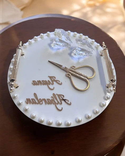 Ansel Gold İncili Söz Nişan Tepsisi  gold ürün görseli 1