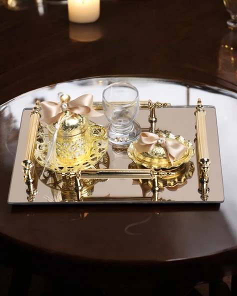 Reverence Gold Damat Fincan Kahve Tepsisi  gold ürün görseli 1