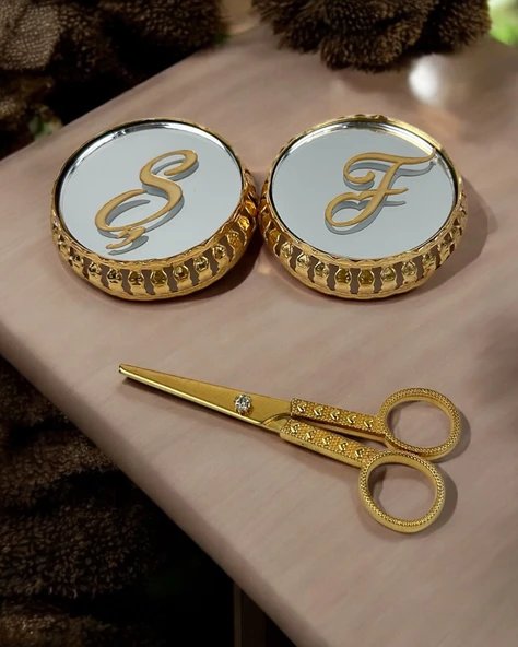 Sereno Gold Aynalı Yükselti ve Söz Makası Seti  krem ürün görseli 1