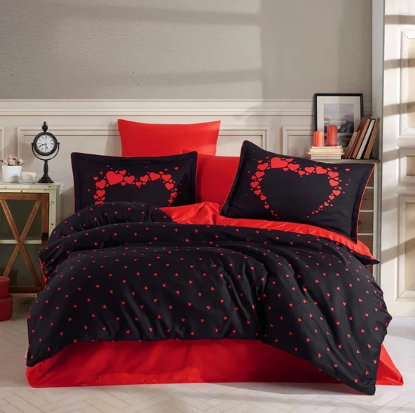 Hobby Çift Kişilik Saten Nevresim Amore Siyah ürün görseli 1