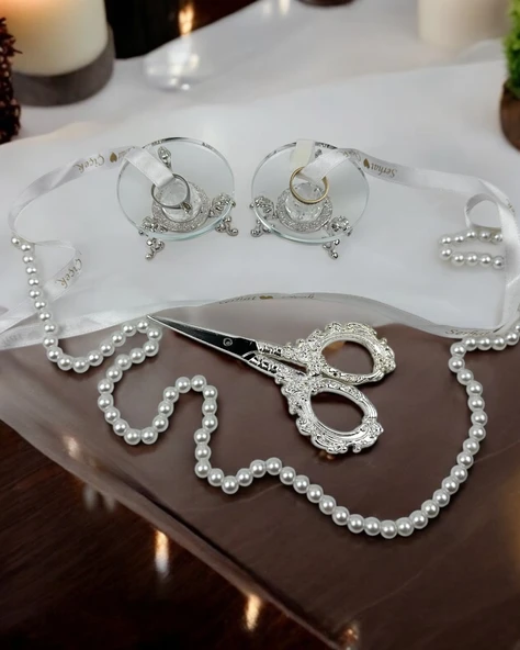 Grazia Cam Yüzük Yükselticisi ve Söz Makası Seti  GRİ ürün görseli 1