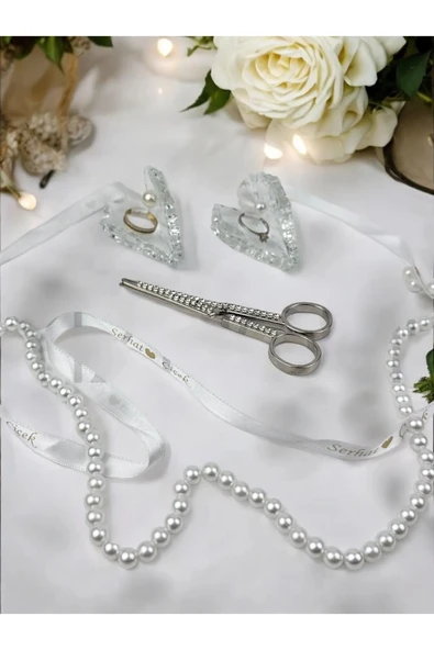 Pietra Kristal Cam Yüzük Yükselticisi ve Söz Makası Seti  BEYAZ-GÜMÜŞ ürün görseli 1