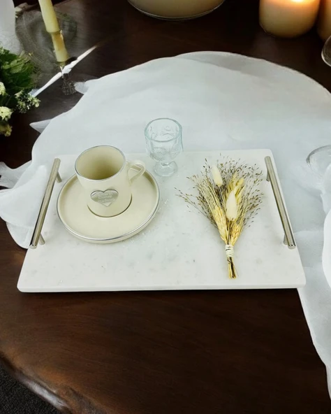 Gentle Damat Kahve Fincan Tepsisi  krem ürün görseli 1