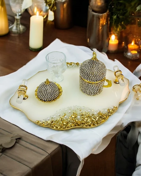 Spark Söz Damat Kahve Tepsisi  gold ürün görseli 1