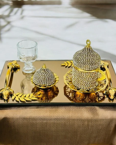 Cherish Söz Kahve Tepsisi  gold ürün görseli 1