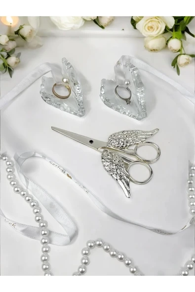 Pietra Kristal Cam Yüzük Yükselticisi ve Söz Makası Seti  gümüş ürün görseli 1
