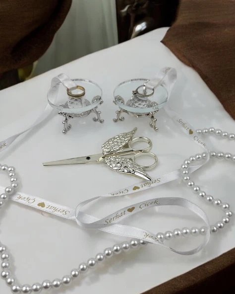 Grazia Cam Yüzük Yükselticisi ve Söz Makası Seti  krem ürün görseli 1
