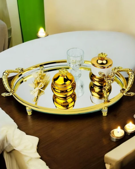 Infinity Söz Nişan Kahve Tepsisi  gold ürün görseli 1