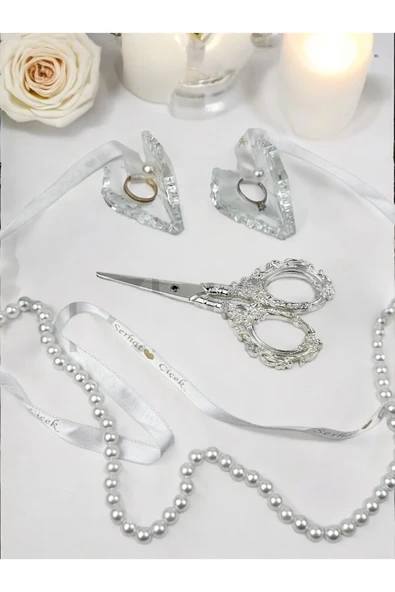 Pietra Kristal Cam Yüzük Yükselticisi ve Söz Makası Seti  Beyaz ürün görseli 1