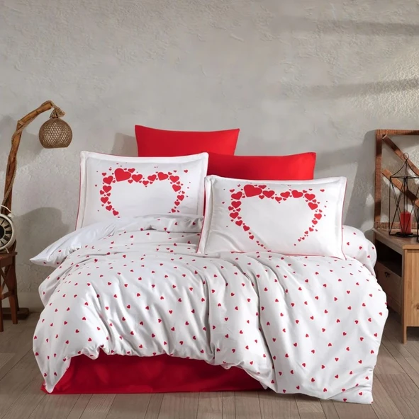 Hobby Çift Kişilik Saten Nevresim Amore Beyaz ürün görseli 1